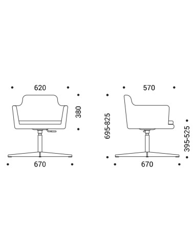 	Dimensions du fauteuil Danae avec base étoile pivotante – Danae