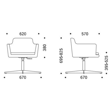 	Dimensions du fauteuil Danae avec base étoile pivotante – Danae