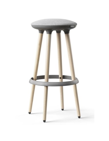 	Tabouret Cannie avec assise ronde et piètement bois naturel, vue de face – Cannie