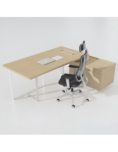 Bureau de direction avec caisson de rangement en bois clair PLANA executive