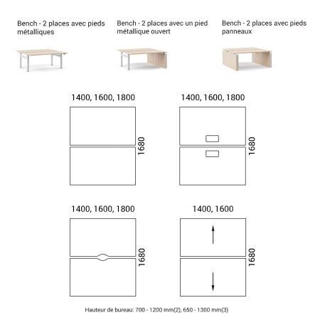 Dimensions bureau double bench MOTION