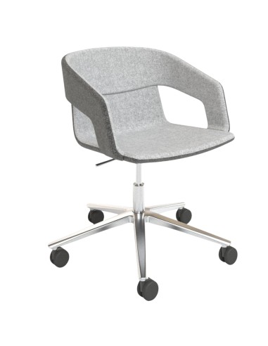 Chaise TWIST&SIT à roulettes avec base aluminium et assise tissu gris. Élégance et confort au bureau.