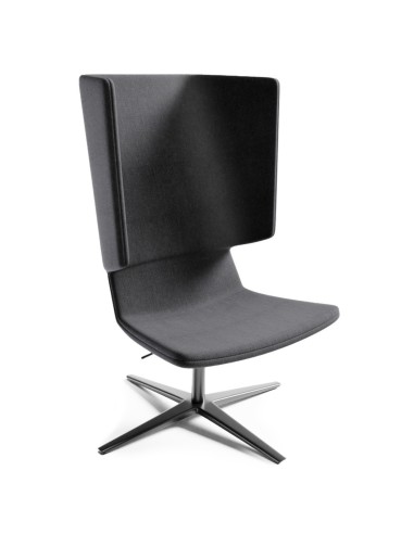 Fauteuil acoustique gris avec dossier haut et base noire, idéal salle d’attente