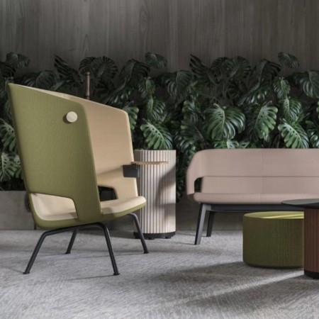 Fauteuil lounge acoustique en tissu bleu clair avec dossier haut – TWIST&SIT Soft 2