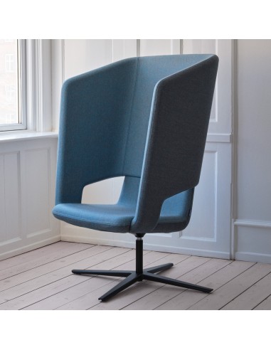 Fauteuil lounge acoustique bicolore bleu foncé avec dossier haut et pied étoile – TWIST&SIT Soft