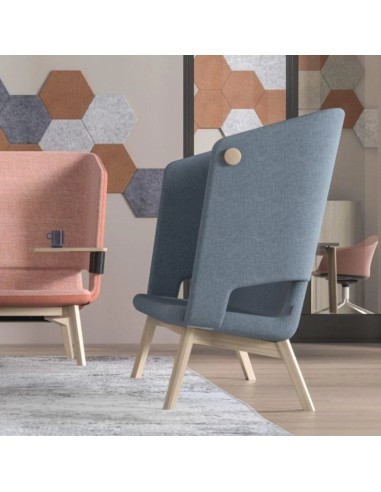 Fauteuil lounge TWIST&SIT avec dossier haut en tissu bicolore et piètement bois
