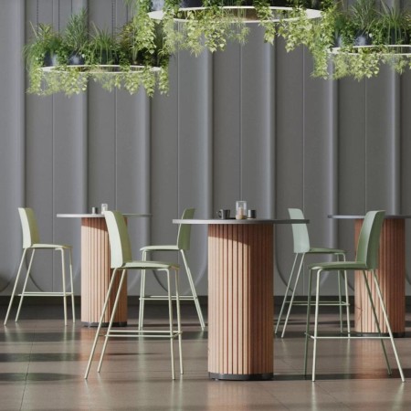 	Table de réunion avec colonne acoustique en feutre sur fond blancs – PARTHOS 2