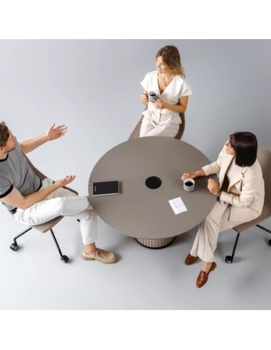 table PARTHOS ronde – ambiance professionnelle cosy avec colonne gainée de feutre PET