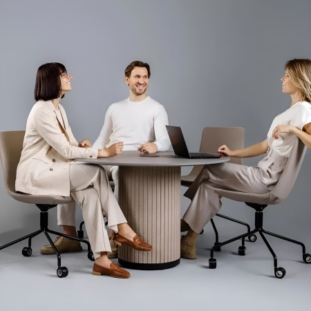 Petite table ronde PARTHOS avec pied cylindrique en feutre côtelé 2