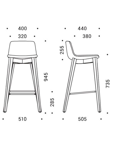 Dimensions du tabouret de bar pieds bois TWIST&SIT