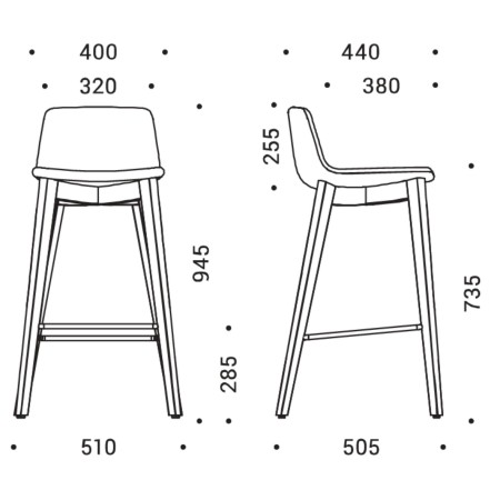 Dimensions du tabouret de bar pieds bois TWIST&SIT