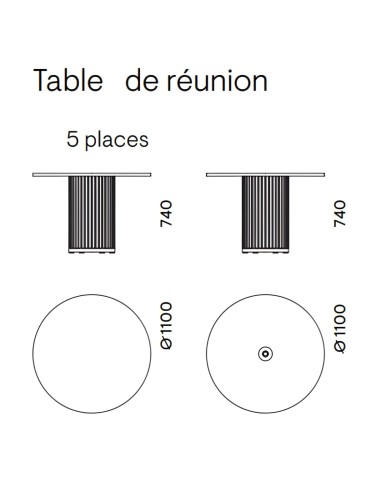 Dimensions table ronde 5 personnes Ø1100 avec colonne acoustique - PARTHOS