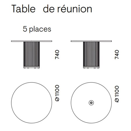Dimensions table ronde 5 personnes Ø1100 avec colonne acoustique - PARTHOS