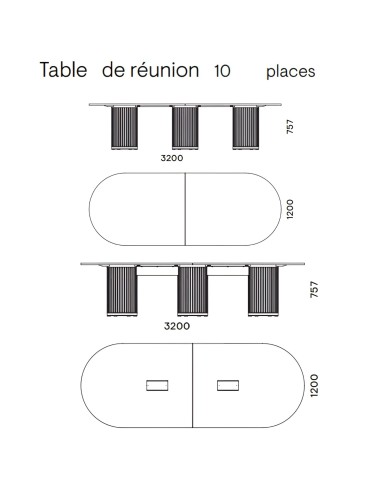Dimensions table de conférence 10 personnes avec colonnes acoustiques - PARTHOS