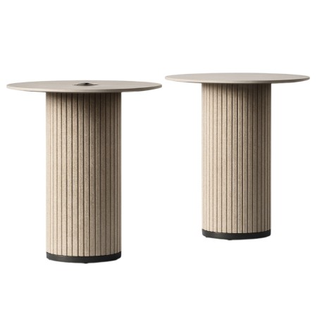 	Deux tables de réunion avec colonne acoustique en feutre sur fond blancs option prise – PARTHOS