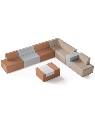 	Système modulaire avec poufs bruns, beiges et gris