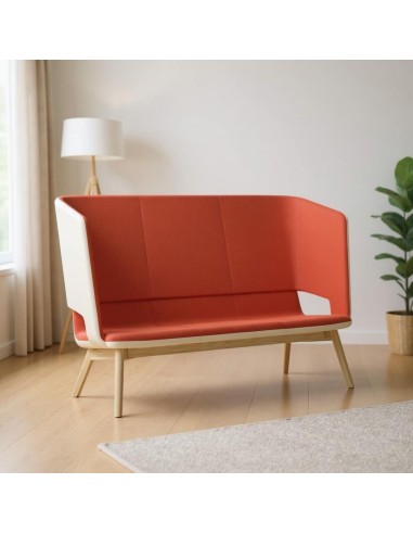 Canapé lounge dossier cocon de tissu orange et blancs dans un salon lounge – TWIST&SIT Soft