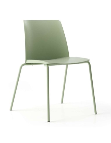 	Vue de profil d’une chaise Polytone L minimaliste en polypropylène vert
