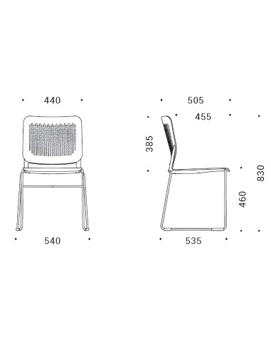 Dimensions de la chaise avec pied traîneau WAIT