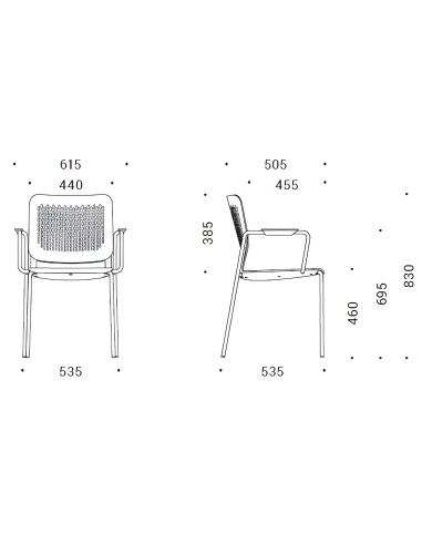 Dimensions de la chaise WAIT avec accoudoirs