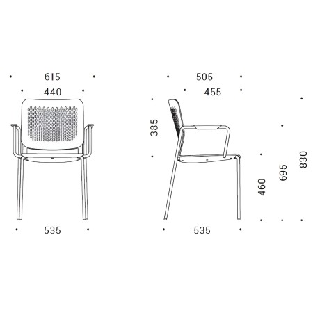 Dimensions de la chaise WAIT avec accoudoirs