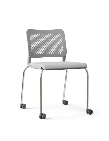 Chaise grise à roulettes avec assise rembourrée et dossier