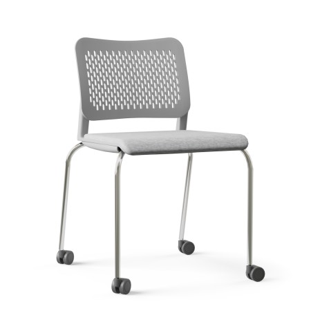 Chaise grise à roulettes avec assise rembourrée et dossier