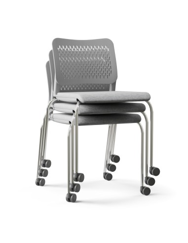 Chaises empilables avec roulettes et assises rembourrées