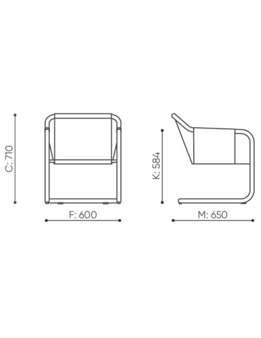 Dimensions fauteuil design rembourré avec piètement luge - Barbara