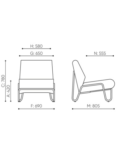 Dimensions du fauteuil Clip avec dimensions et vue de profil – Clip