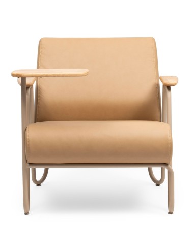 Fauteuil Clip en cuir camel, vue de face – Clip