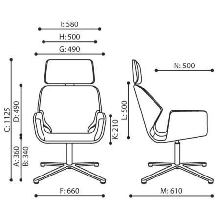 Dimensions du fauteuil Booi Lounge avec vues de face et de profil – Booi Lounge