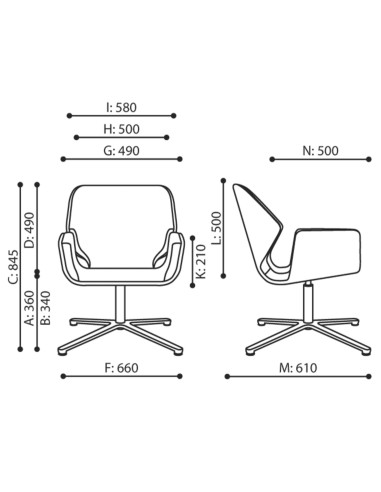 Dimensions du fauteuil Booi Lounge avec vues de face et de profil – Booi Lounge