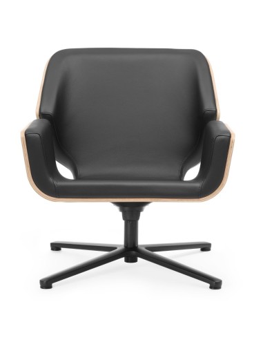 Fauteuil Booi Lounge en cuir noir, vue de face – Booi Lounge