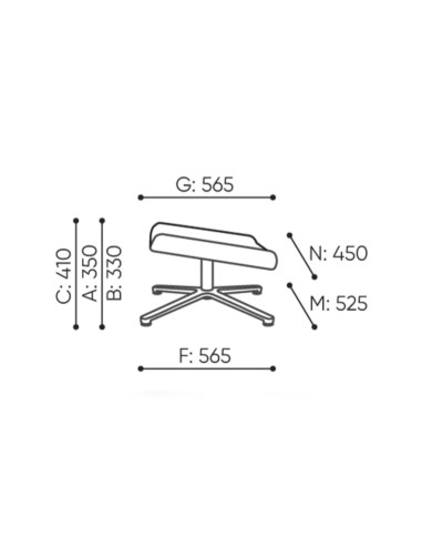 Dimensions du repose-pieds Booi avec vues de face et de profil – Booi