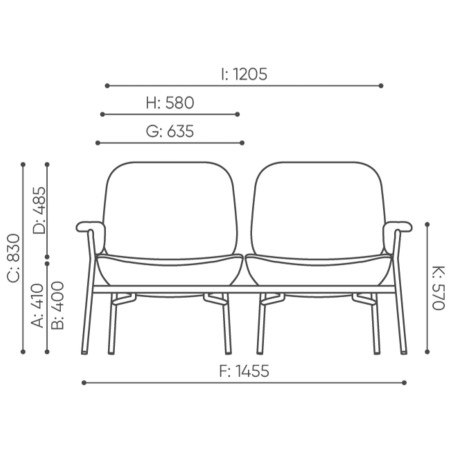 Dimensions du duo de fauteuils Epocc Lounge avec vue latérale – Epocc Lounge
