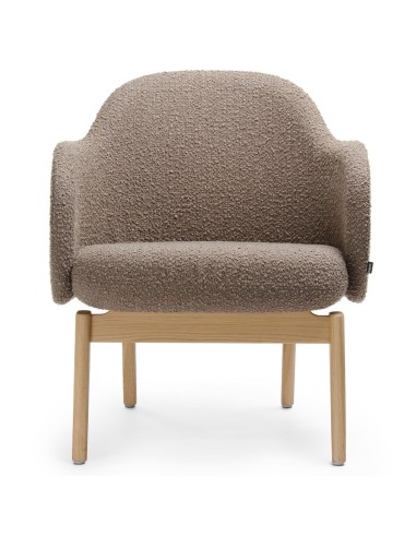 Fauteuil Flos Lounge en tissu marron uni avec pieds en bois clair, vue de face – Flos Lounge