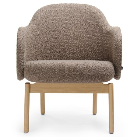Fauteuil Flos Lounge en tissu marron uni avec pieds en bois clair, vue de face – Flos Lounge