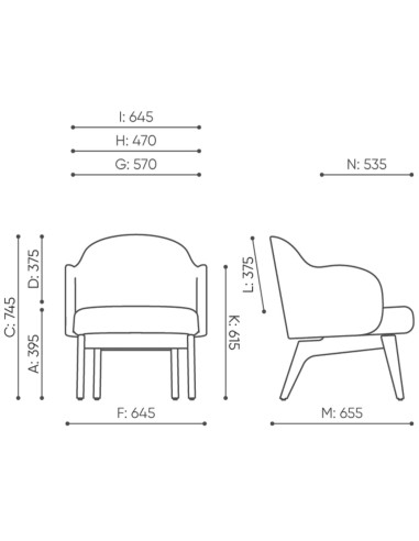Dimensions du fauteuil Flos Lounge avec vues de face et de profil – Flos Lounge
