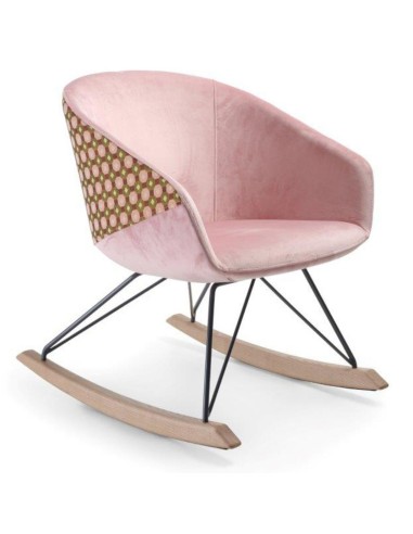 Fauteuil Ox:co rose avec dossier tressé et base à bascule – Ox:co