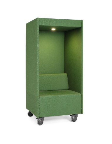 Cabine phonique Quadra verte avec éclairage intégré, vue latérale – Quadra