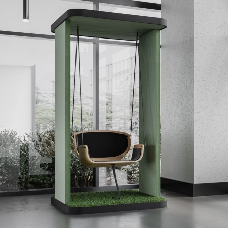 Social Swing Single bleu avec assise suspendue, vue de face – Social Swing Single 2