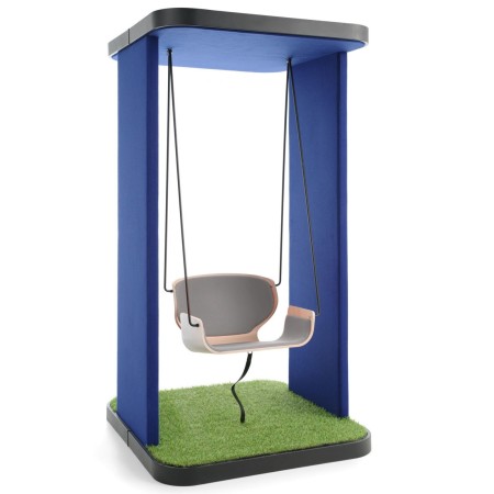 Social Swing Single bleu avec assise suspendue, vue de face – Social Swing Single