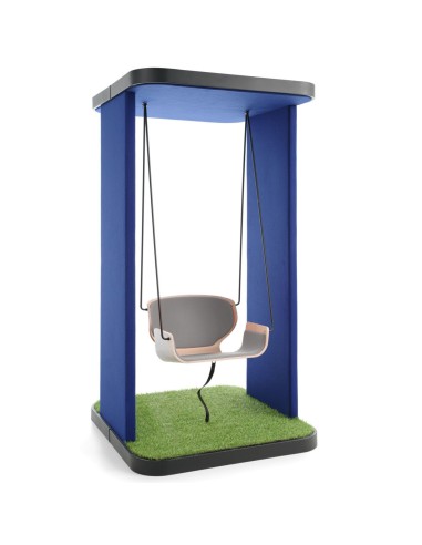 Social Swing Single bleu avec assise suspendue, vue de face – Social Swing Single