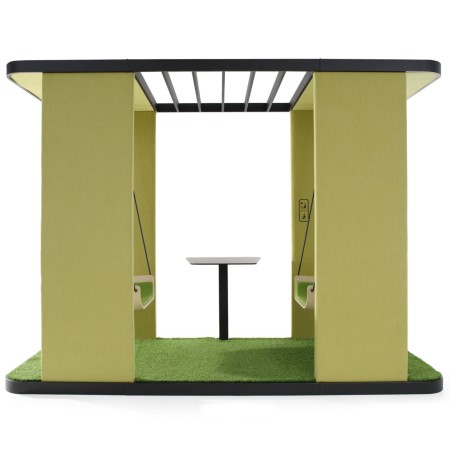 Social Swing vert avec deux assises suspendues, vue de face – Social Swing