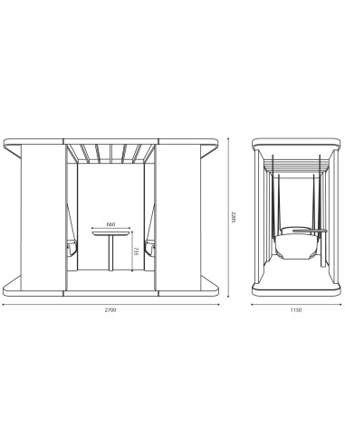 Dimensions du Social Swing avec vues face et profil – Social Swing