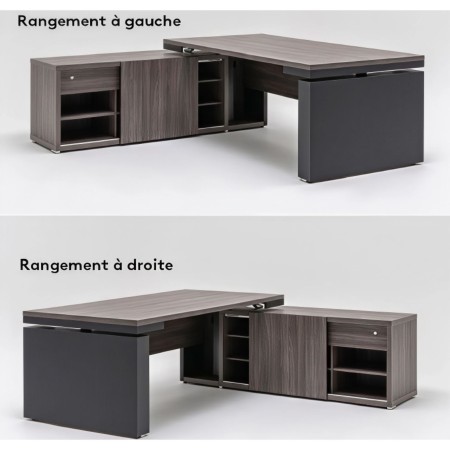Possibilité de rangement à gauche ou à droite sur bureau de direction