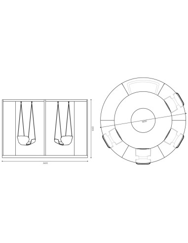 Dimensions du Social Swing circulaire avec vues face et profil – Social Swing