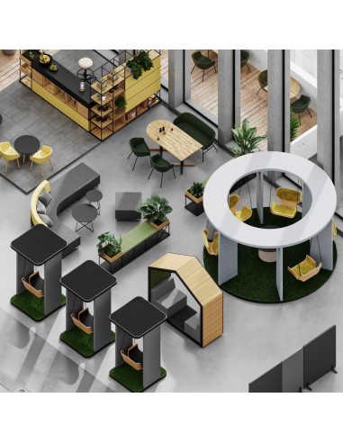 Vue générale d’un Social Swing circulaire vert dans un espace intérieur – Social Swing