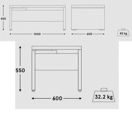 Dimensions table basse rectangulaire